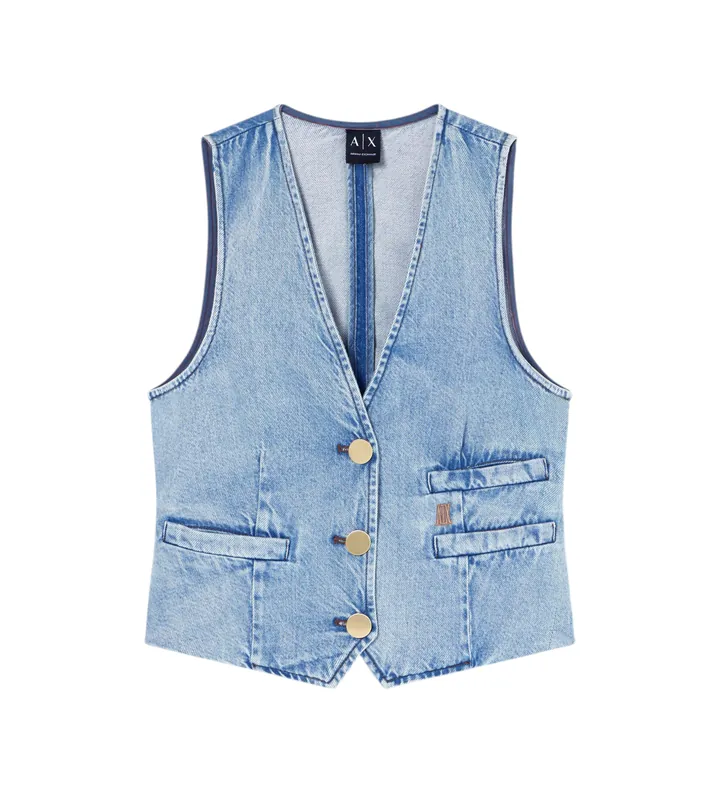 A|X Armani Exchange para mujer. XW002263AF21338MB001 Chaleco vaquero ligero de algodón y lyocell azul (L), Casual, Denim