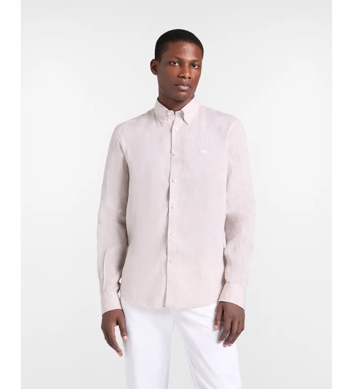 Harmont & Blaine para hombre. CRQ014010883B Camisa de lino puro y corte regular beige (L), Casual, Clásico, Manga larga