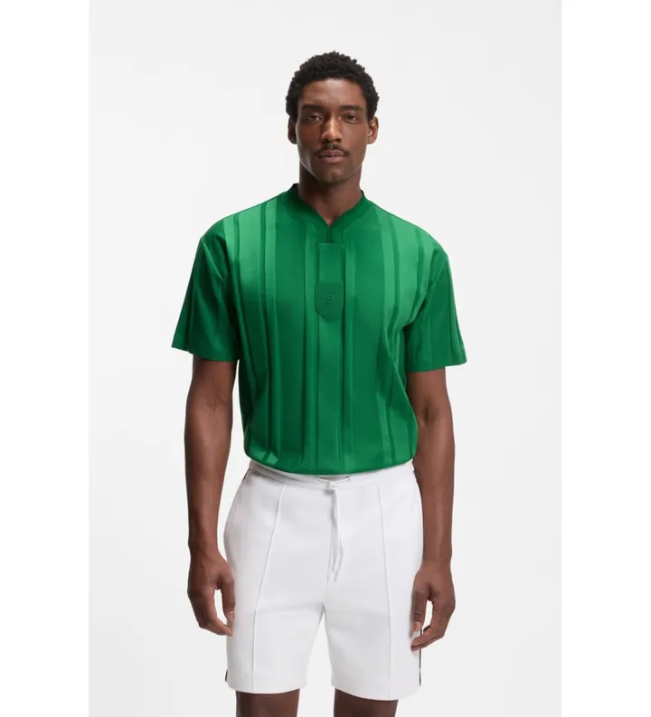 BOSS para hombre. 50554645 Camiseta rayas con textura verde (M), Casual, Algodón, Manga corta