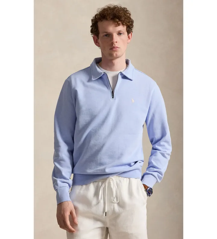 Polo Ralph Lauren para hombre. 710B18911001 Sudadera de rizo con cremallera corta azul (L), Casual, Algodón