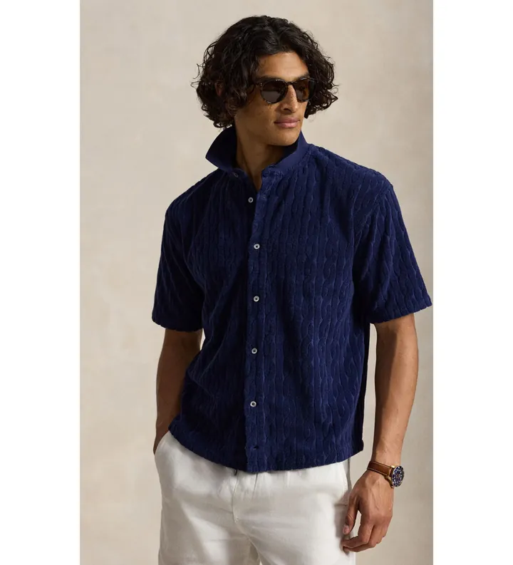 Polo Ralph Lauren para hombre. 710B19621001 Camisa de rizo en punto de ochos Relaxed marino (L), Casual, Algodón, Manga corta