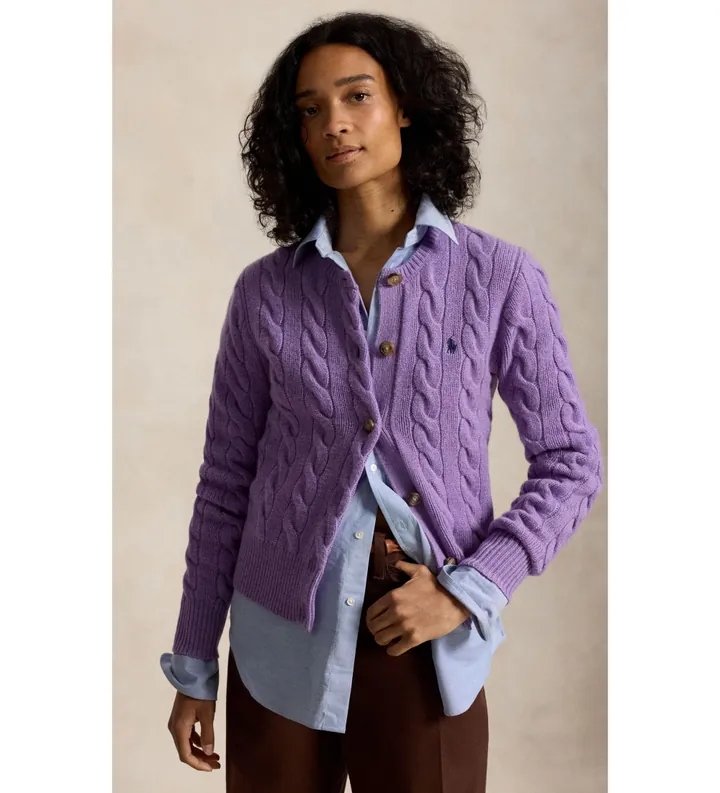 Polo Ralph Lauren para mujer. 211972104505 Cárdigan de lana y cachemira lila (L), Casual