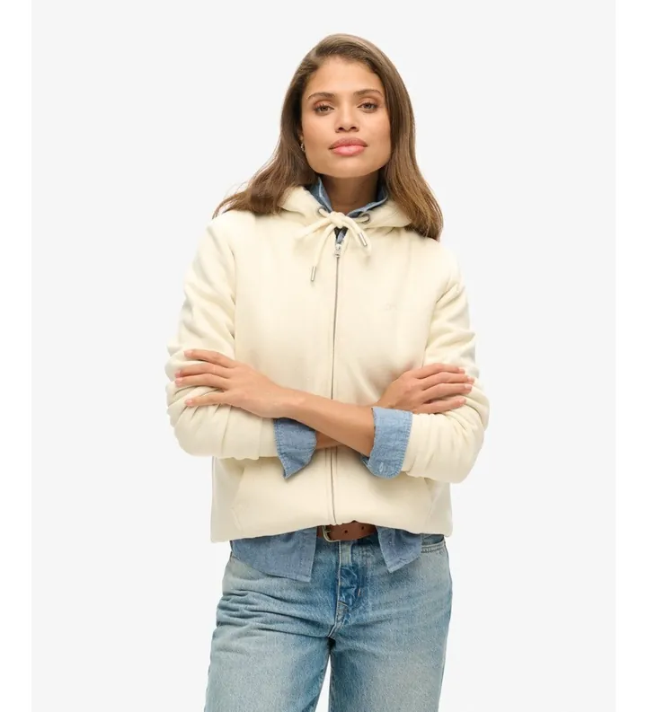 Superdry para mujer. W2012323A Sudadera con capucha y cremallera Borg Lined crema (L), Beige, Casual, Algodón