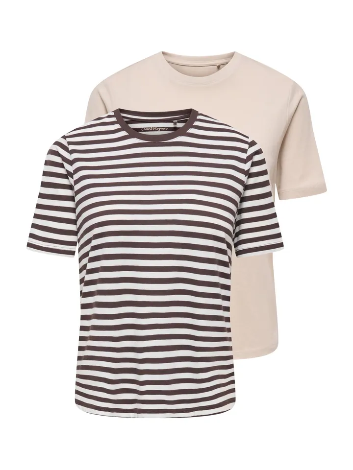 ONLY Camiseta 'ONLHAPPY' marrón oscuro / greige / blanco