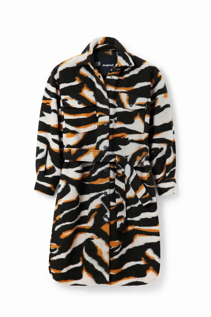 Desigual, Abrigo largo sobrecamisa cebra, Negro, L