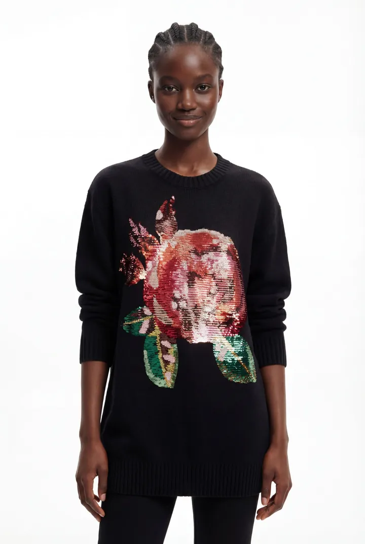 Desigual, Jersey oversize lentejuelas M. Christian Lacroix, Negro, M