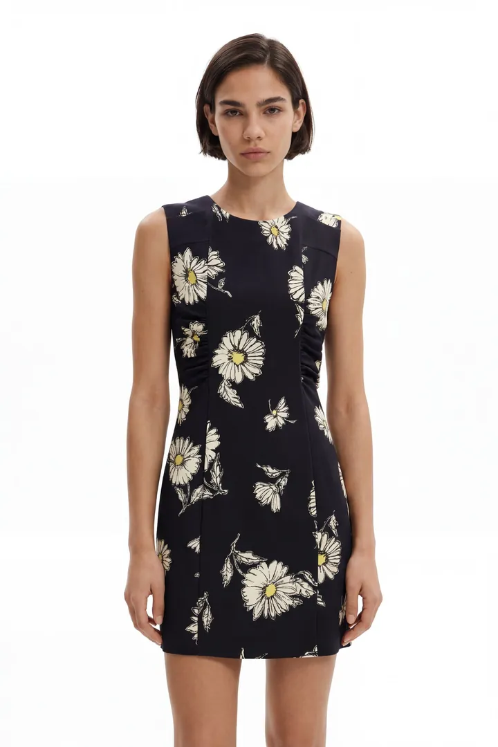 Desigual, Vestido mini flores, Negro, L