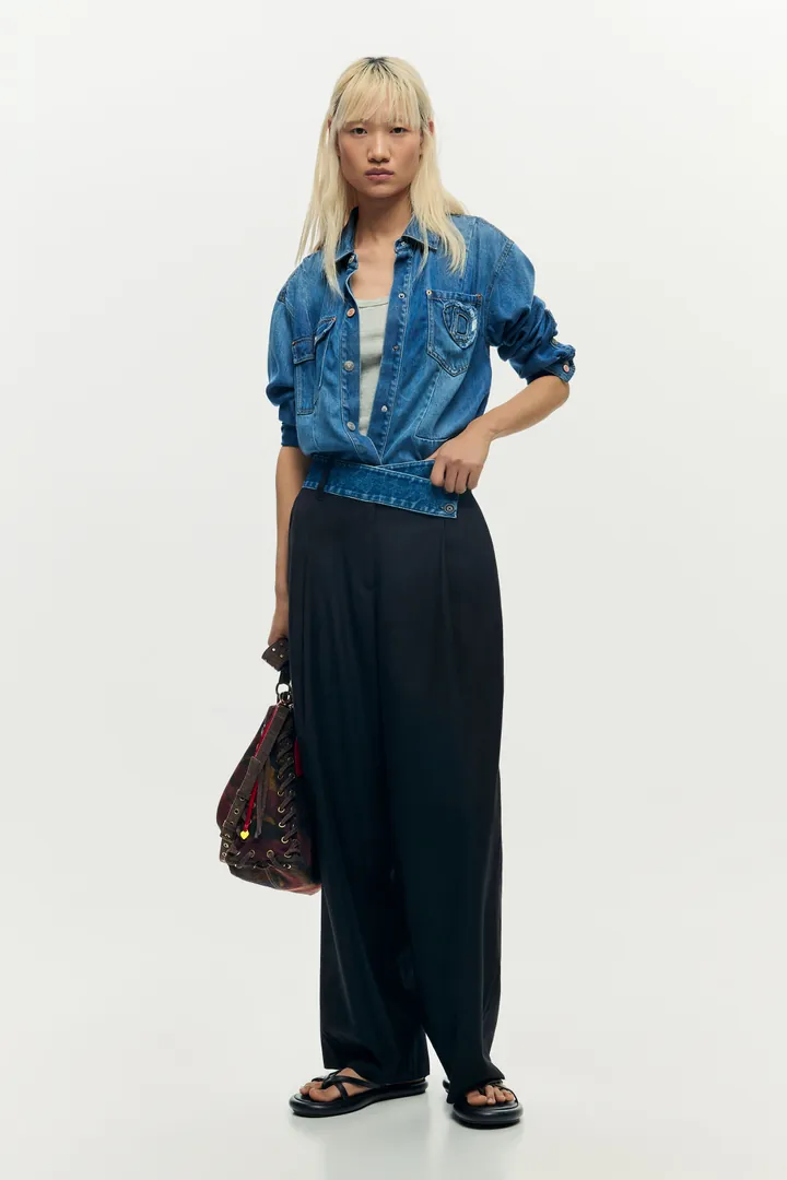 Desigual, Pantalón tailor combinado, Mujer, Negro, L