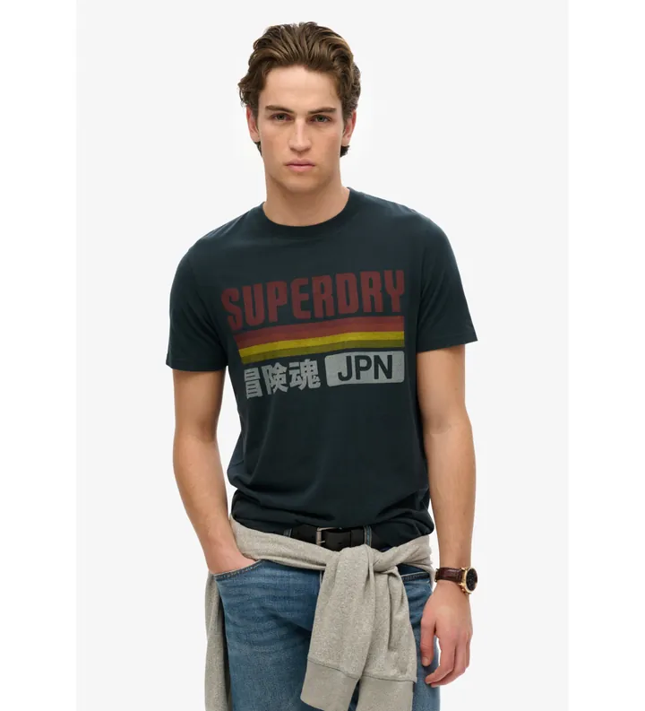 Superdry para hombre. M1012211A Camiseta Japan marino (L), Casual, Algodón, Manga corta