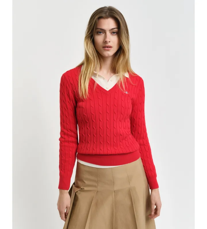 Gant para mujer. 4800101 Jersey De Punto De Ochos Con Cuello De Pico En Algodón Elástico rojo (M), Casual