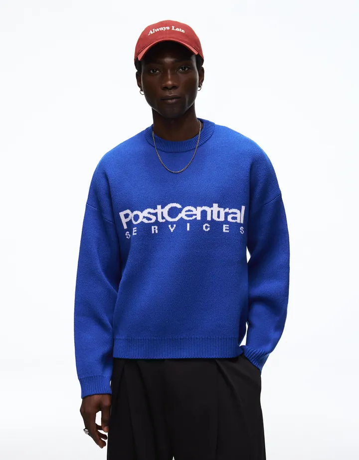 Bershka Jersey Punto Jacquard Print Hombre L Azul