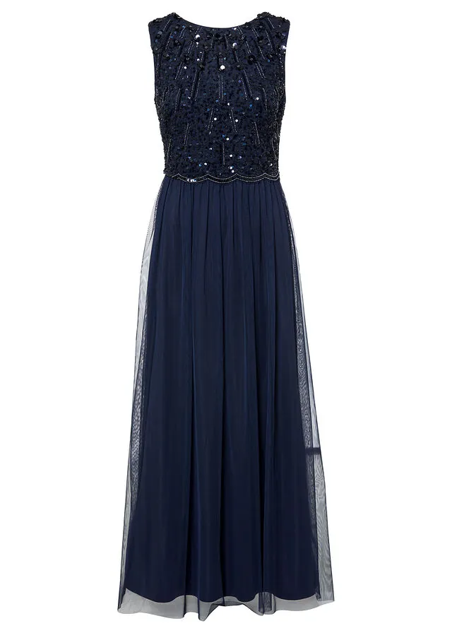 Vestido largo con bordado de lentejuelas