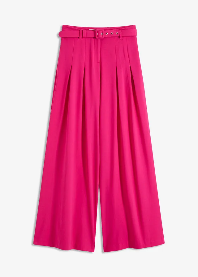 Pantalón de pinzas de mezcla de viscosa suave con cinturón (2 piezas)