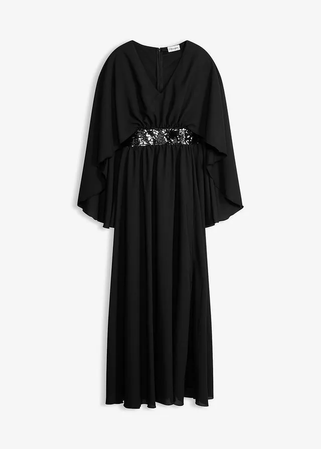 Vestido de noche de gasa fina con inserto de lentejuelas