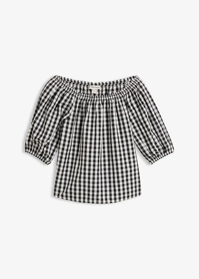 Blusa de algodón puro con escote bañera