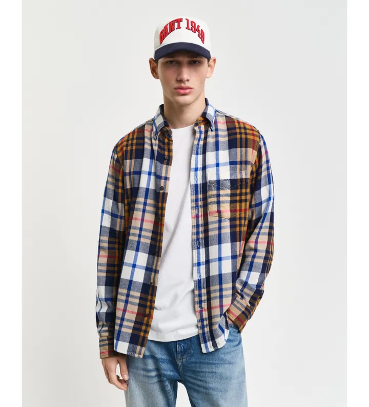 Gant para hombre. 3240220 Camisa Regular Fit De Sarga A Cuadros multicolor (3XL), Casual, Algodón, Manga larga