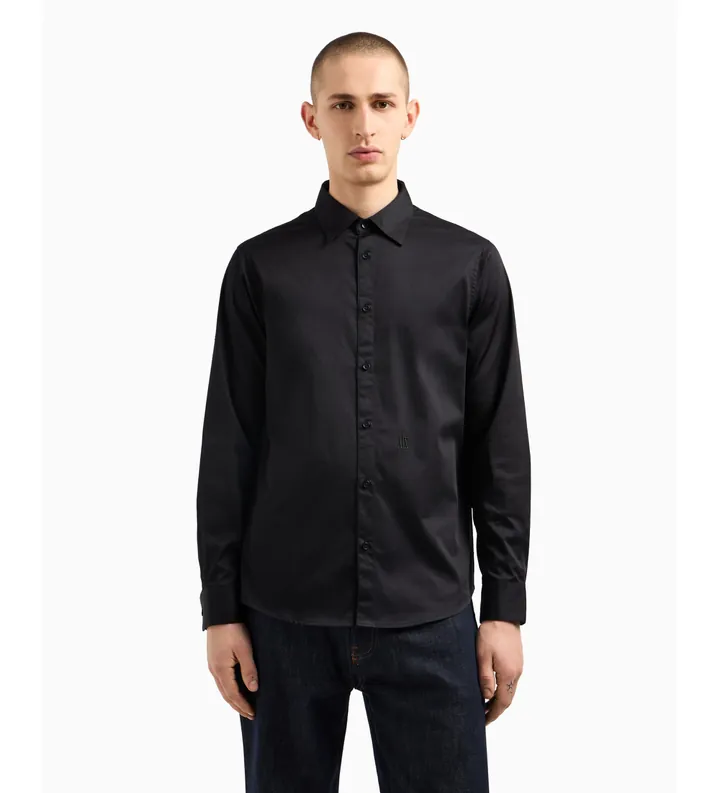 A|X Armani Exchange para hombre. XM000339AF10192UC001 Camisa de manga larga en satén de algodón elástico negro (L), Casual