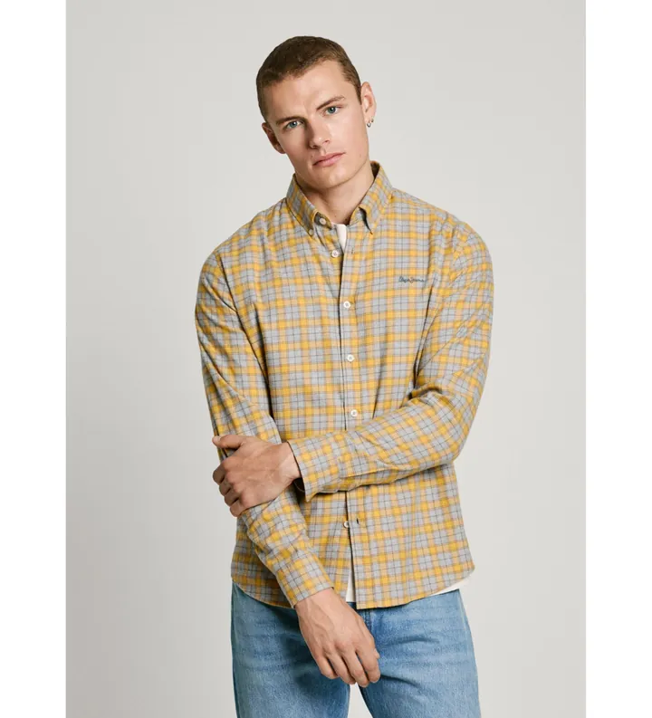 Pepe Jeans para hombre. PM308812 Camisa Archie amarillo (L), Casual, Algodón, Manga larga, Sostenible