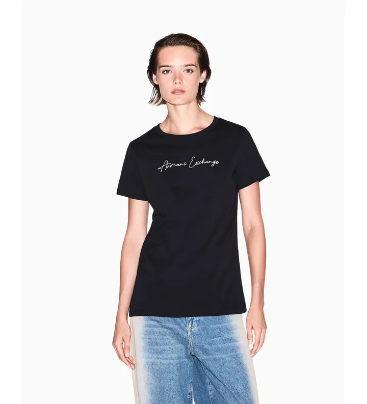 A|X Armani Exchange para mujer. XW000839AF10356MC021 Camiseta Regular Fit negro (L), Casual, Algodón, Manga corta