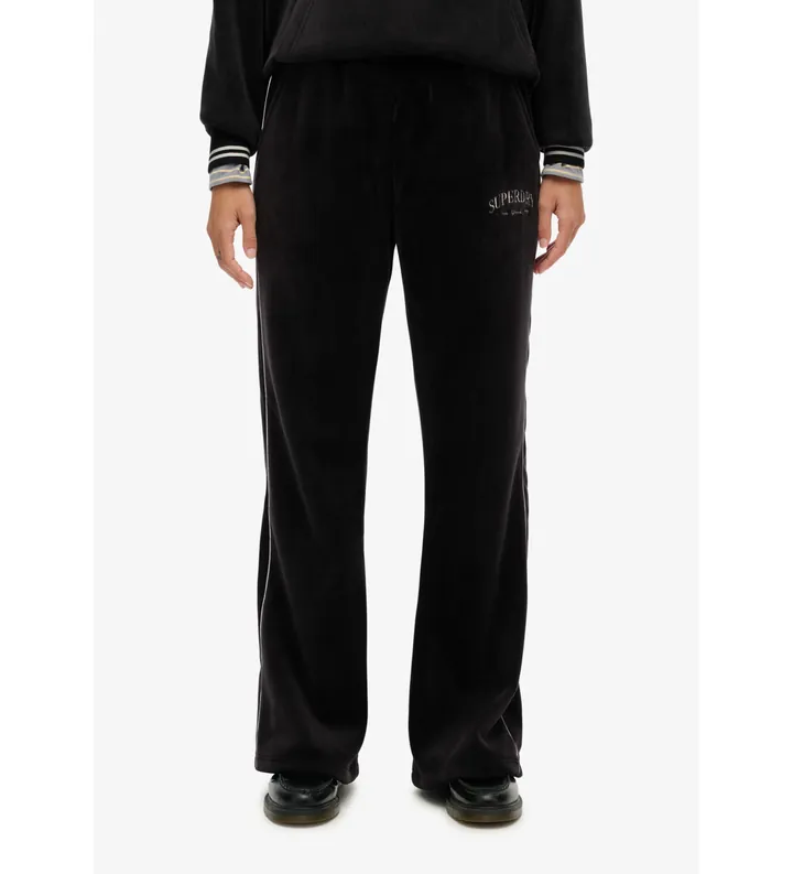 Superdry para mujer. W7011274A Pantalón Country Club Velour Straight negro (L), Casual, Poliéster