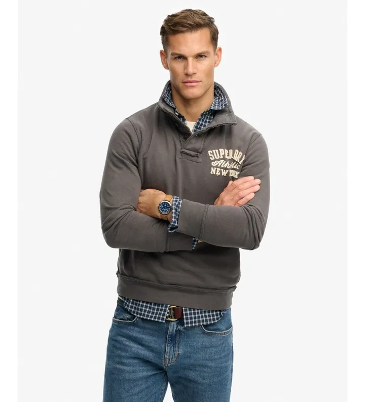 Superdry para hombre. M2014013A Sudadera Vintage Athletic Half Button gris (L), Casual, Algodón