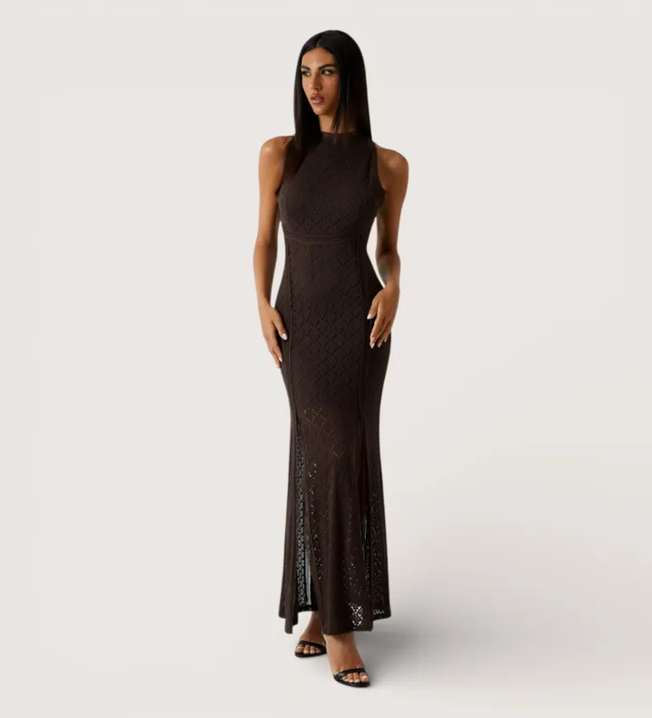 Guess para mujer. W6GK16K2953 Vestido New Liza marrón (L), Casual, Poliamida, Sin mangas / Tirantes