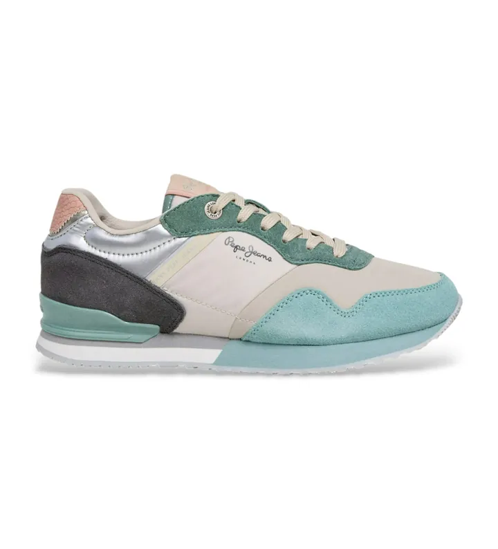 Pepe Jeans para mujer. PLS400024 Zapatillas London Sea multicolor (36), Plano, Cordones, Casual, Verde
