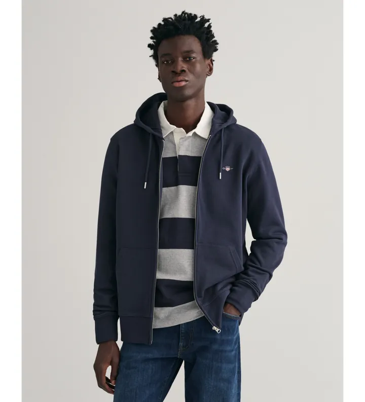 Gant para hombre. 2007059 Sudadera con capucha y cremallera Shield marino (L), Casual, Algodón, Manga larga