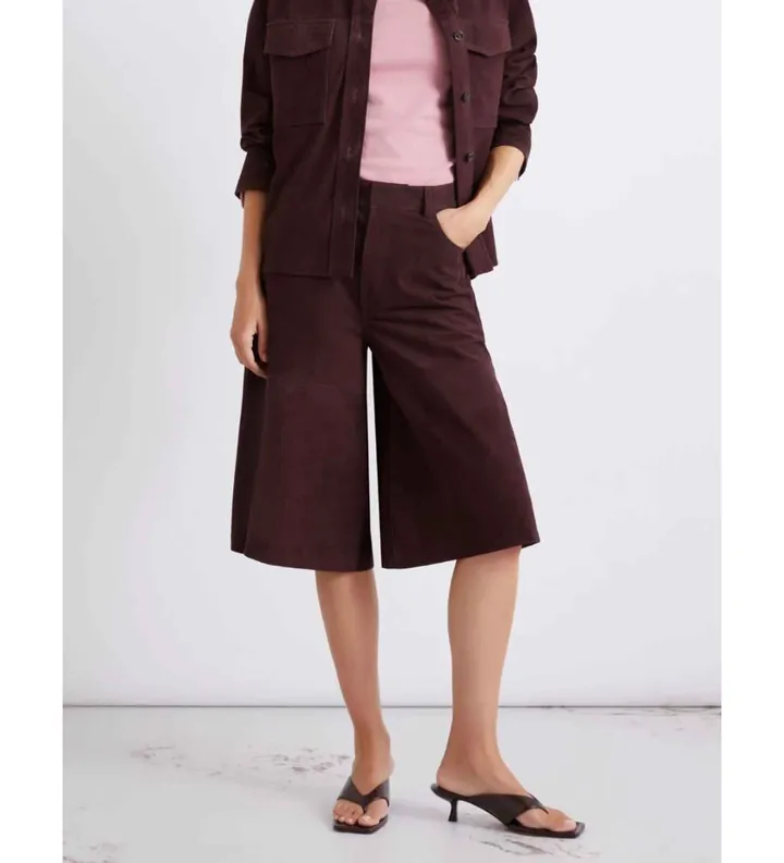 Marella para mujer. 2613431021200 Pantalones en piel Mllscoglio granate (40), Casual, Ante