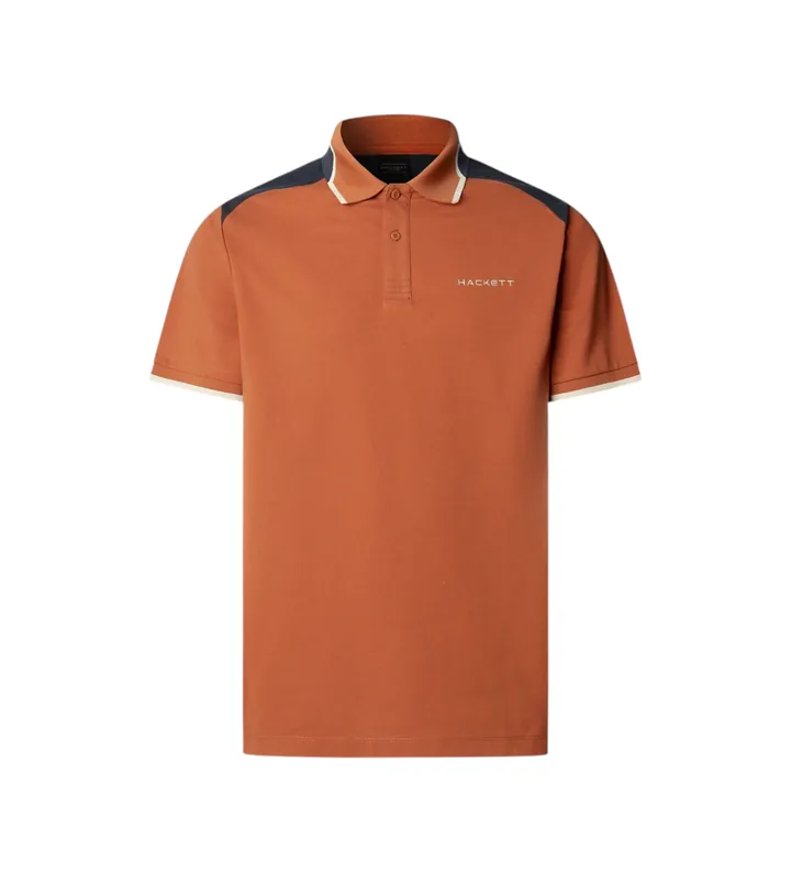 Hackett London para hombre. HM5600123 Polo Colour Block naranja (L), Casual, Algodón, Manga corta