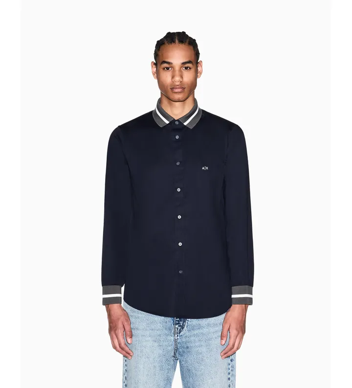 A|X Armani Exchange para hombre. XM002267AF22640UB101 Camisa Block marino (L), Casual, Algodón, Manga larga