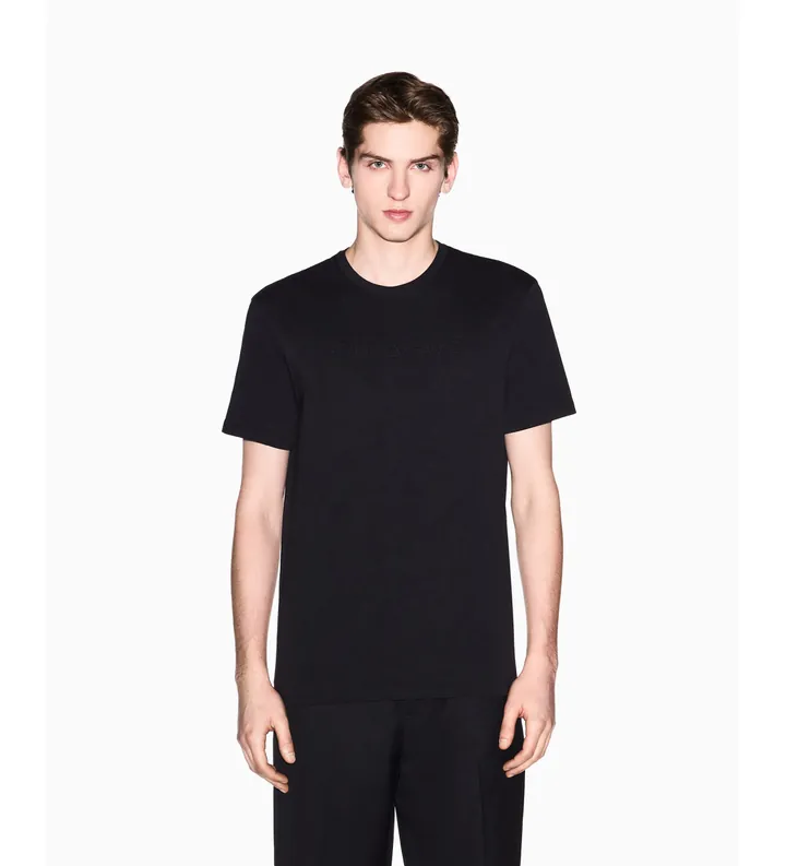 A|X Armani Exchange para hombre. XM002467AF10356UC001 Camiseta Tonal Embossed Logo negro (L), Casual, Algodón, Manga corta