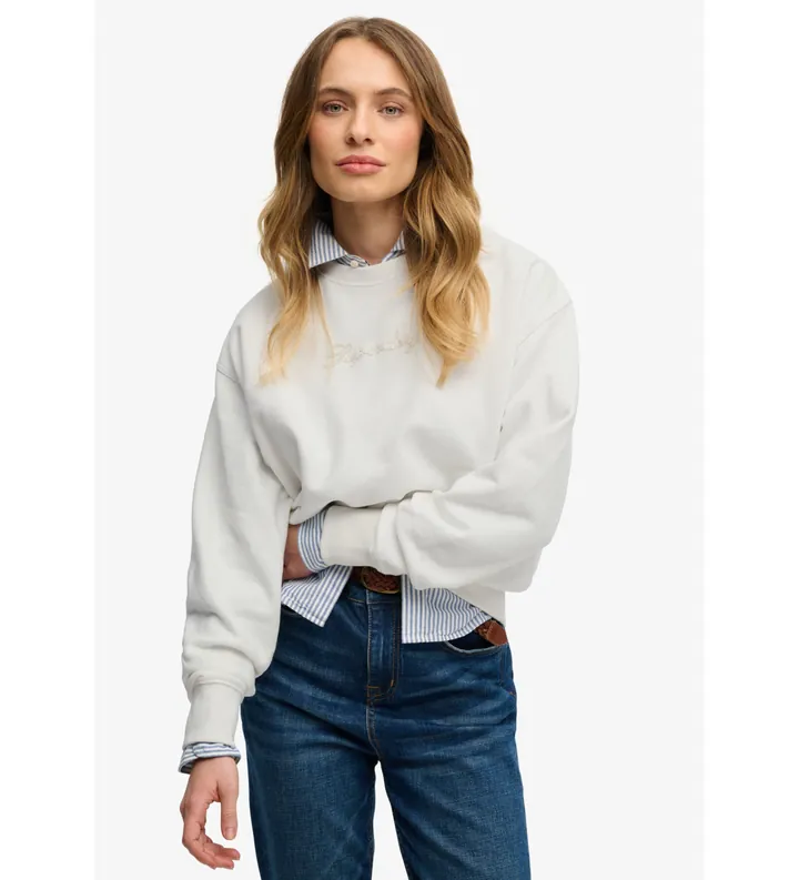 Superdry para mujer. W2012635A Sudadera Script Brand Loose blanco roto (L), Casual, Algodón, Manga larga