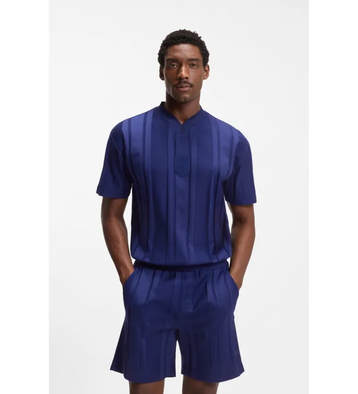 BOSS para hombre. 50554645 Camiseta rayas con textura marino (M), Casual, Algodón, Manga corta