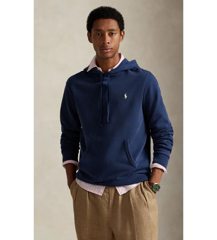Polo Ralph Lauren para hombre. 710916690018 Sudadera de felpa de rizo con capucha marino (L), Casual, Algodón
