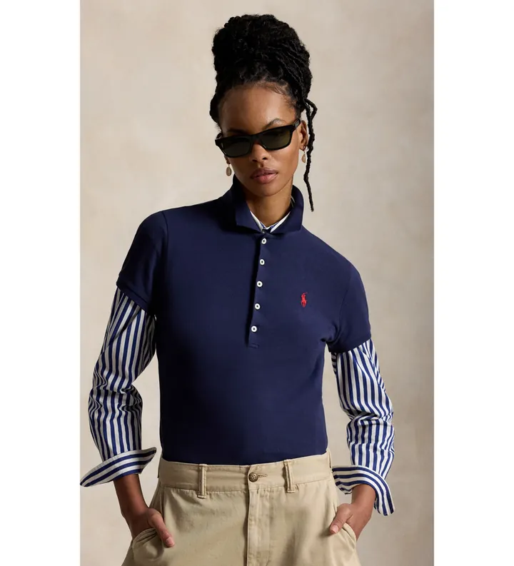 Polo Ralph Lauren para mujer. 211B18200005 Polo Slim Fit Stretch marino (L), Casual, Algodón, Manga corta
