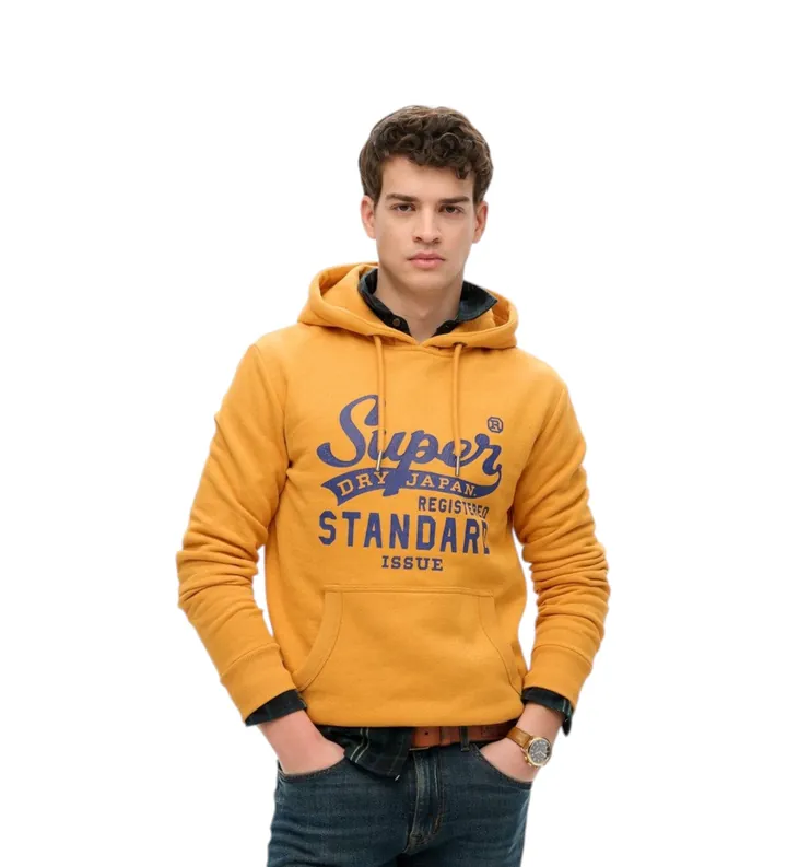 Superdry para hombre. M2014361A Sudadera con capucha Standard Script amarillo (L), Casual, Algodón