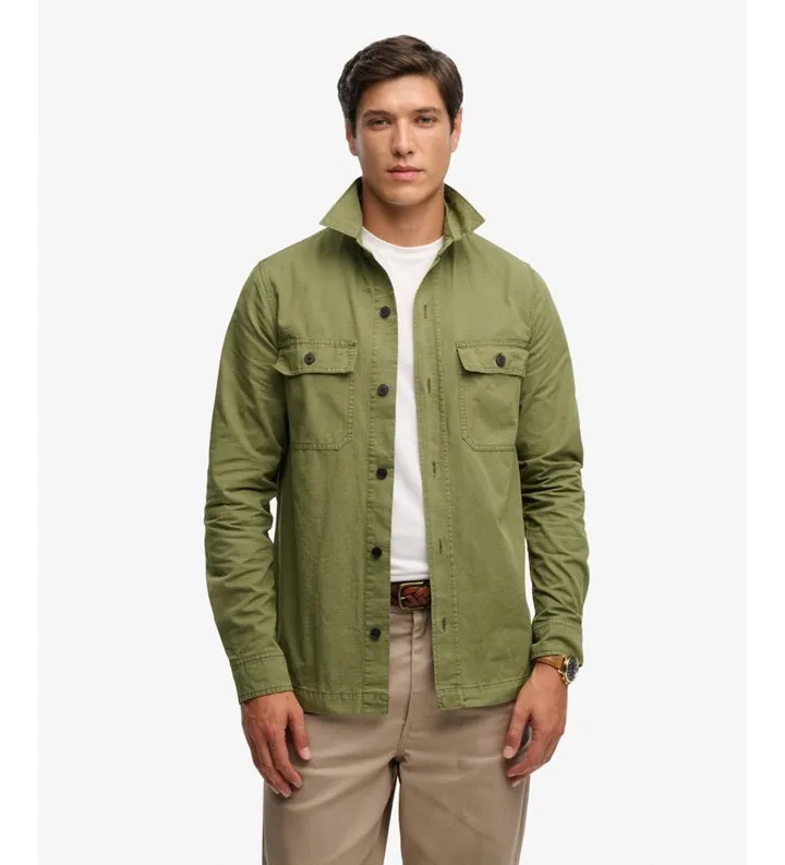 Superdry para hombre. M4011143A Camisa Military verde (L), Casual, Algodón, Manga larga