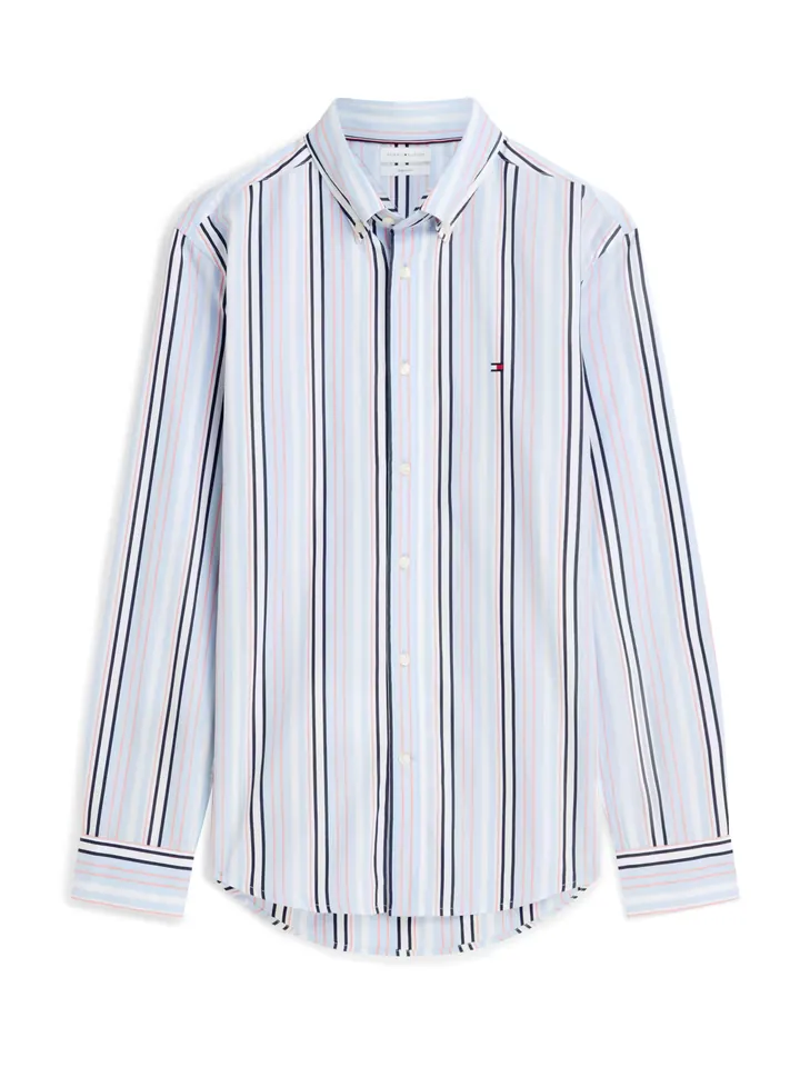 TOMMY HILFIGER Camisa 'Regular Fit Multicolour Stripe' navy / azul claro / rosa / blanco