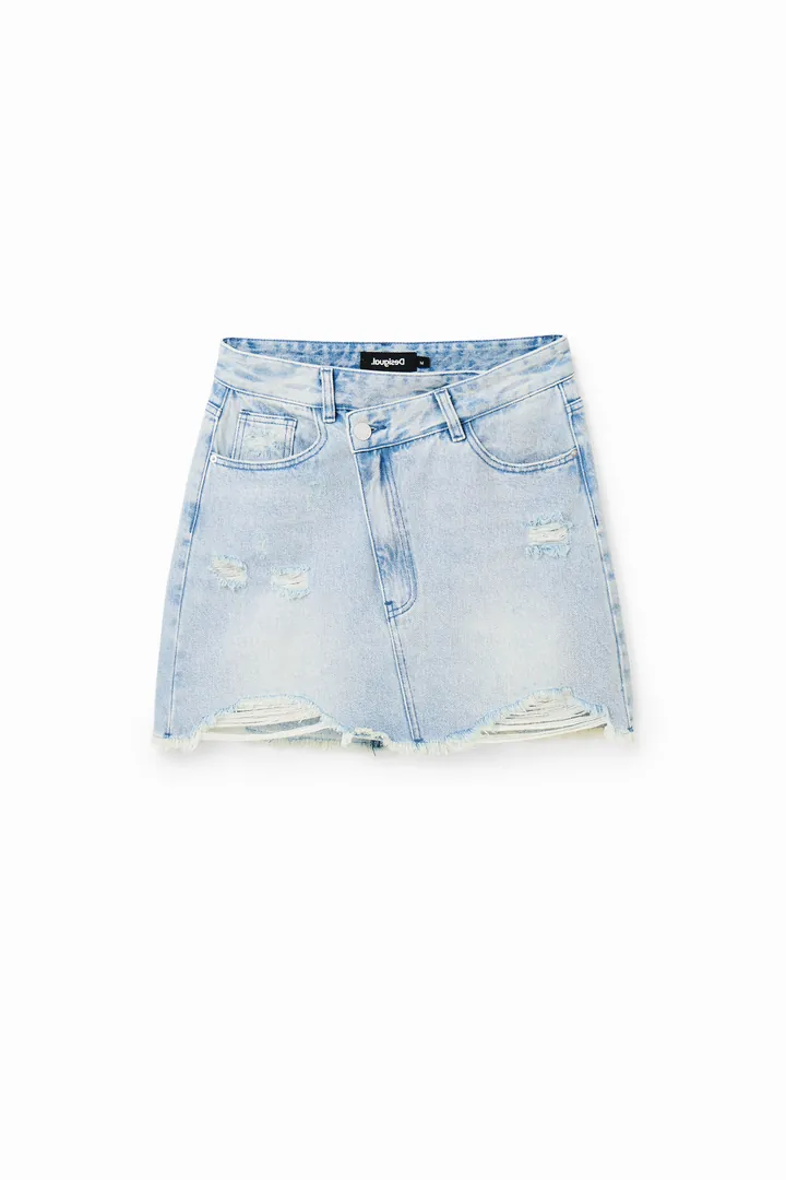 Desigual, Minifalda vaquera cintura cruzada, Algodon, Azul, L