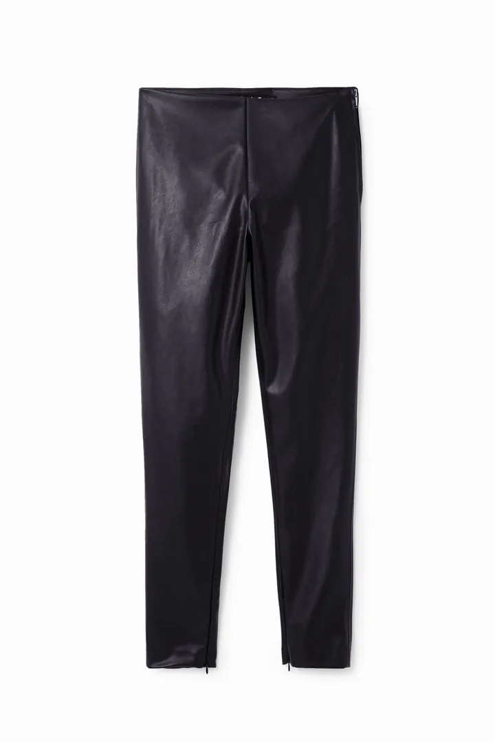 Desigual, Leggings efecto piel, Poliuretano, Negro, L