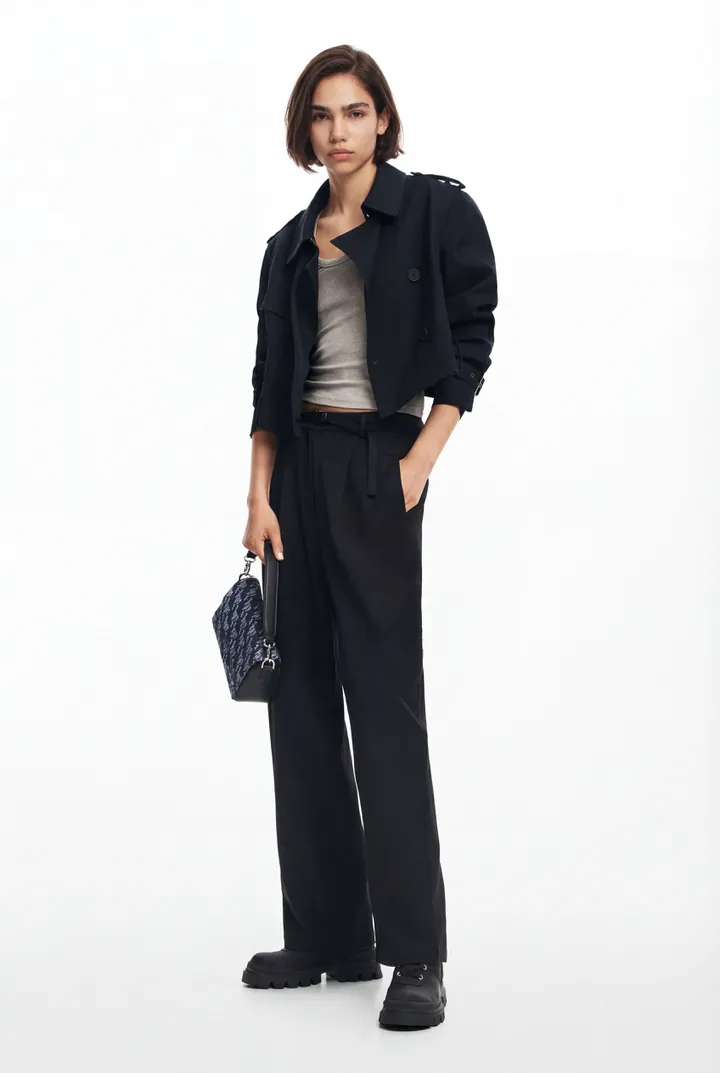 Desigual, Pantalón largo recto, Negro, L