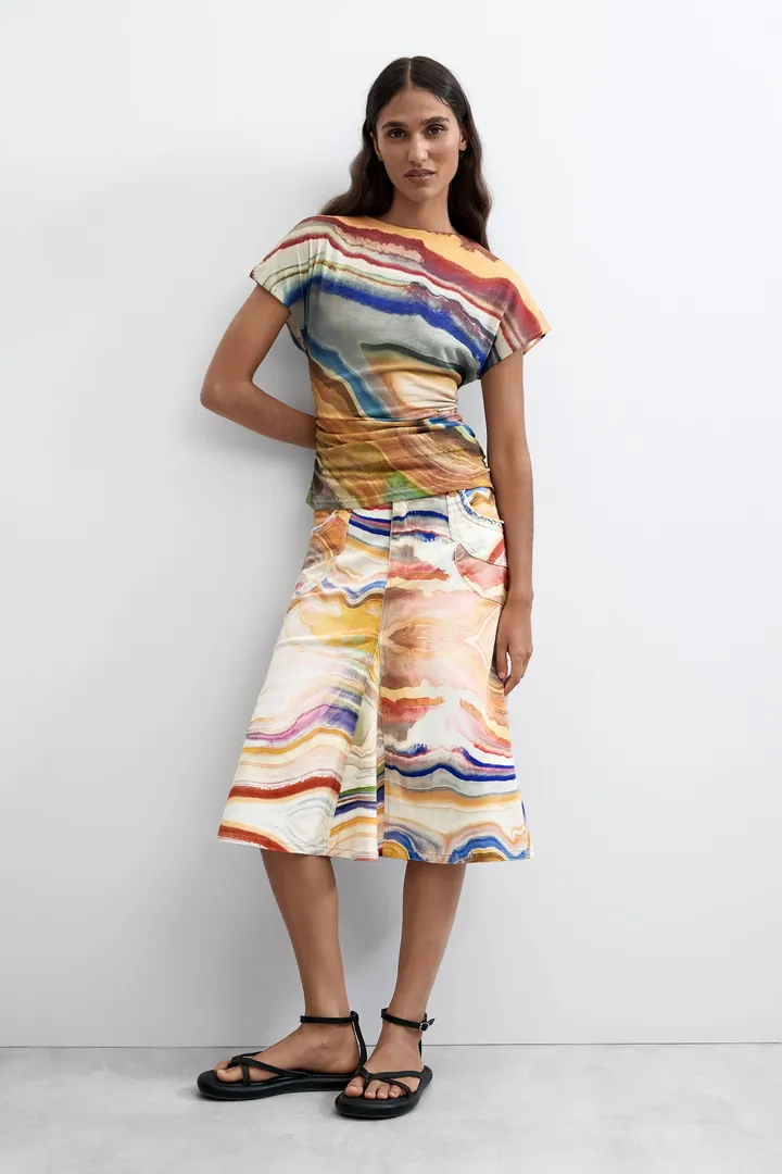 Desigual, Falda Estampada Midi, Mujer, Algodon, Amarillo, L
