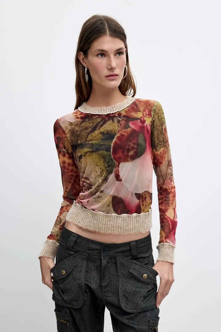 Desigual, Camiseta Estampado M. C. Lacroix, Mujer, Poliester, MarróN, L