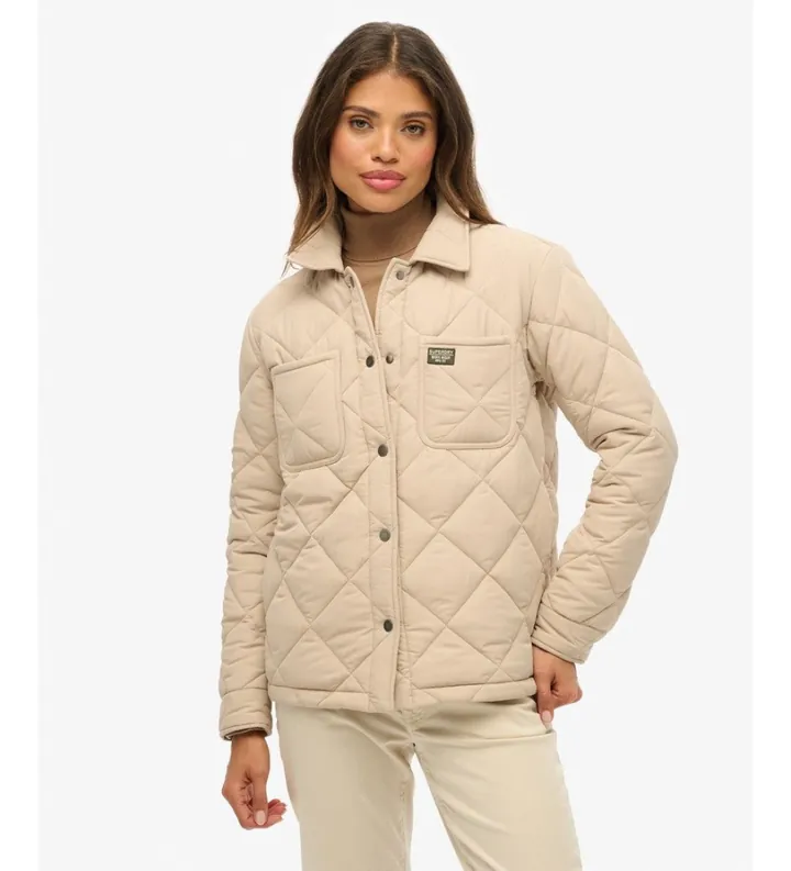 Superdry para mujer. W5011992A Chaqueta acolchada Chore Liner beige (L), Casual, Poliéster Reciclado