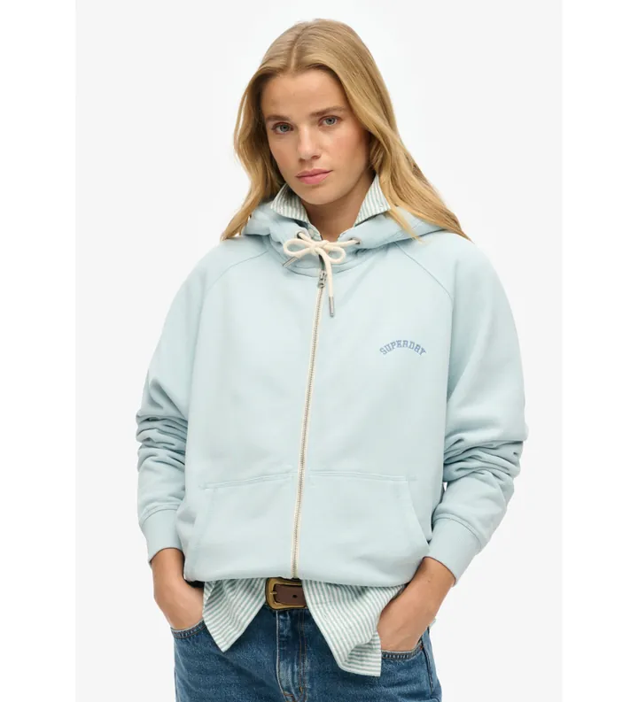 Superdry para mujer. W2012287A Sudadera con capucha, manga reglán, cremallera y logo Esssential azul (L), Casual, Algodón