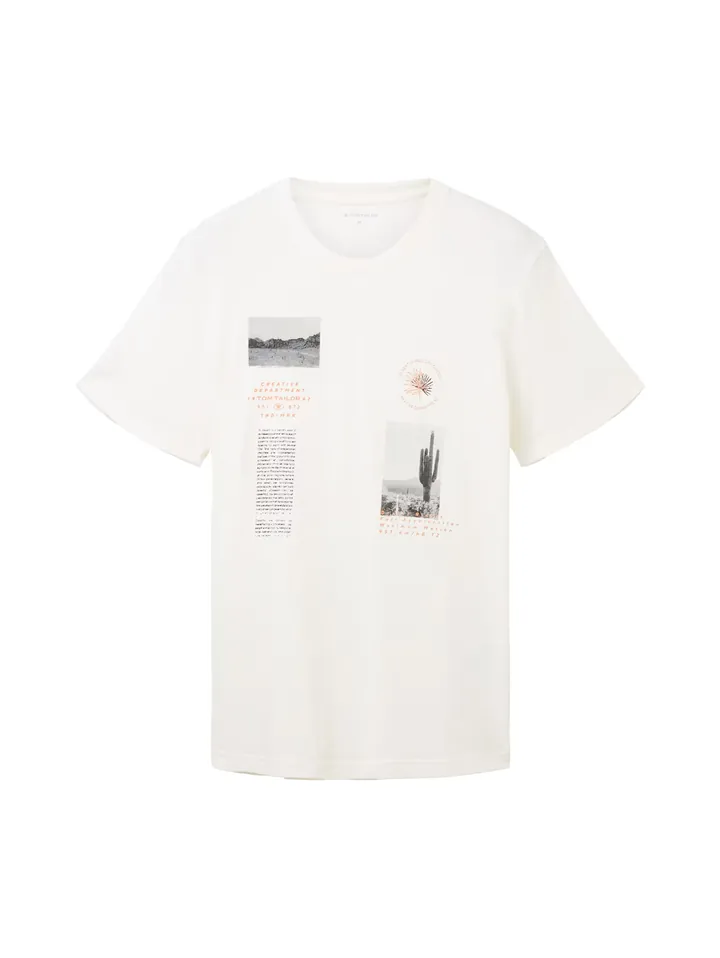 TOM TAILOR Camiseta  gris / pino / naranja / offwhite