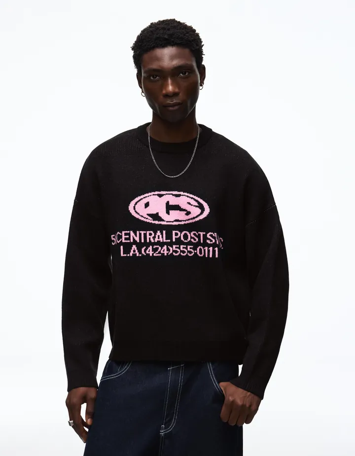 Bershka Jersey Punto Jacquard Print Hombre L Negro
