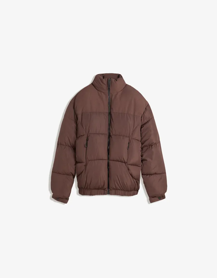 Bershka Cazadora Puffy Técnica Hombre L Marrón