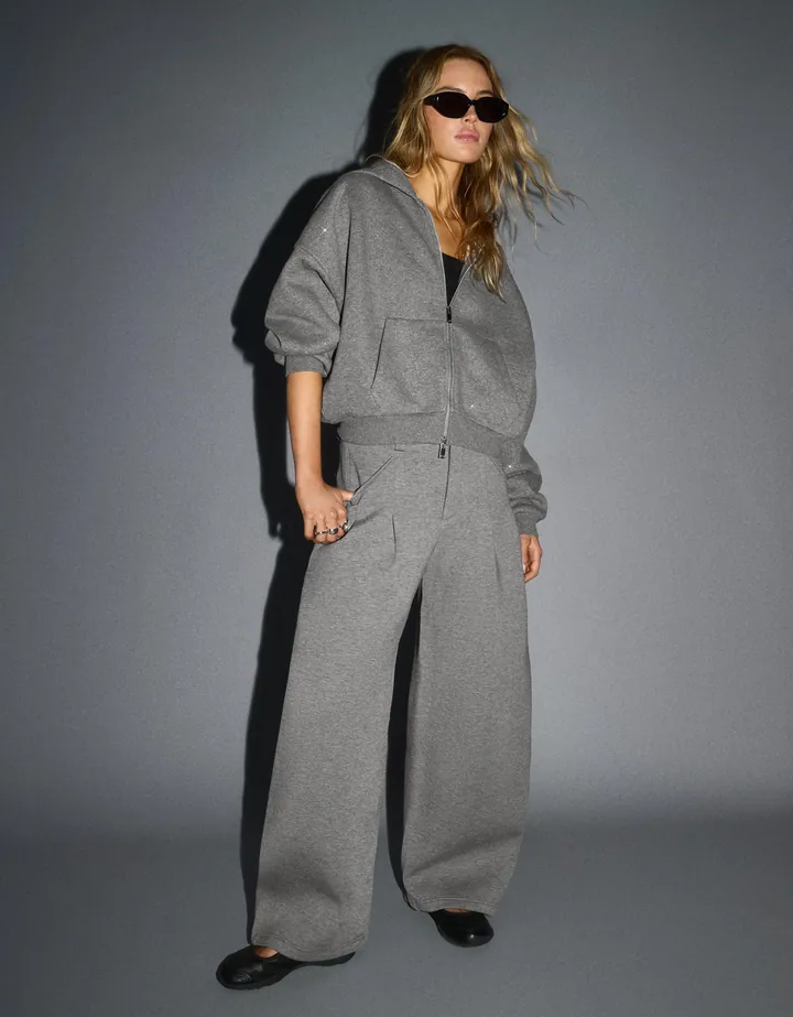 Bershka Sudadera Capucha Brillos Mujer L Gris